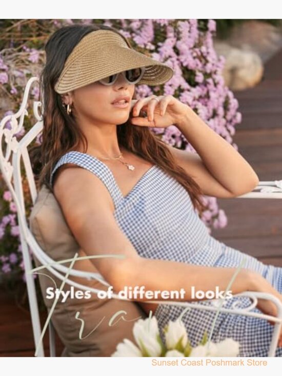 Wide Brim Straw Sun Hat UPF50+ Packable Foldable Beach Visor main image 6